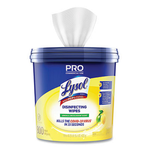 LYSOL Brand Professional Disinfecting Wipe Bucket, 1-Ply, 6 x 8, Lemon and Lime Blossom, White, 800 Wipes (99856)