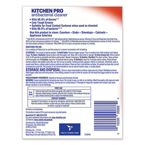 LYSOL Brand Kitchen Pro Antibacterial Cleaner, Citrus Scent, 22 oz Spray Bottle, 9/Carton (79556)