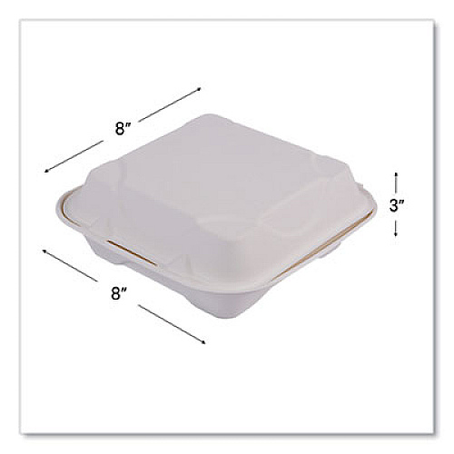 Eco-Products Molded Fiber Hinged Clamshell Containers, 8 x 8 x 3, White, Sugarcane, 200/Carton (EPHC81)