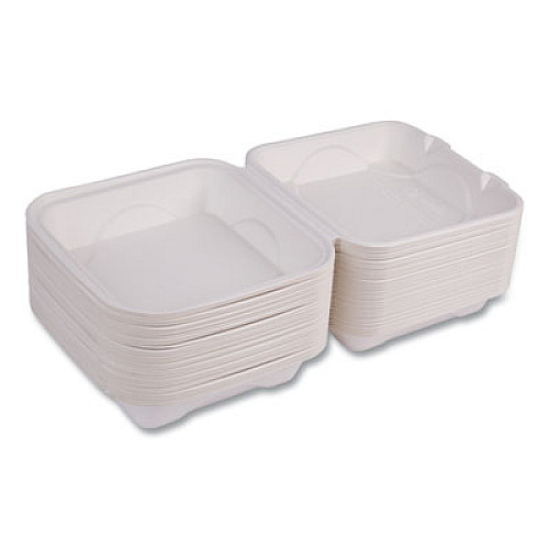 Eco-Products Molded Fiber Hinged Clamshell Containers, 8 x 8 x 3, White, Sugarcane, 200/Carton (EPHC81)
