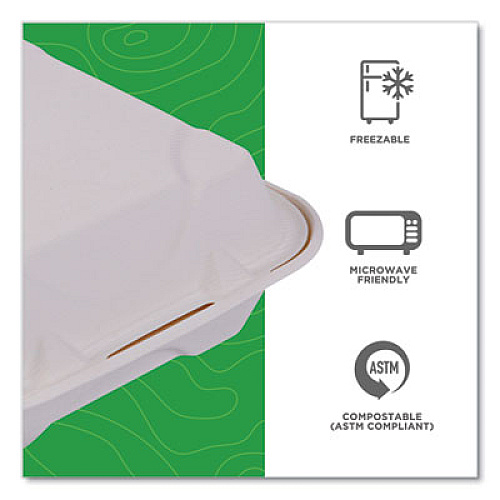 Eco-Products Molded Fiber Hinged Clamshell Containers, 8 x 8 x 3, White, Sugarcane, 200/Carton (EPHC81)