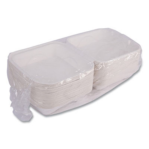 Eco-Products Molded Fiber Hinged Clamshell Containers, 8 x 8 x 3, White, Sugarcane, 200/Carton (EPHC81)