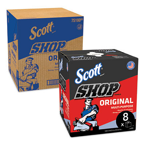 Scott Shop Towels, POP-UP Box, 1-Ply, 9 x 12, Blue, 200/Box, 8 Boxes/Carton (75190)