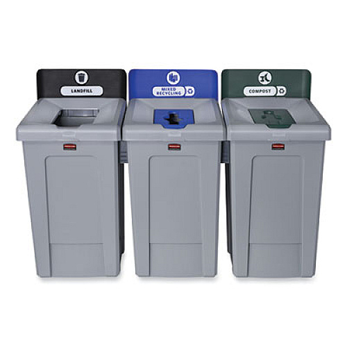 Rubbermaid Commercial Slim Jim Recycling Station 1-Stream, Compost Collection Station, 33 gal, Resin, Gray (2171555)