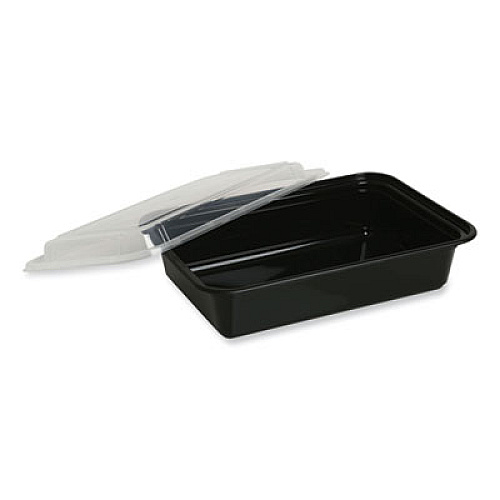 GEN Microwavable Food Container with Lid, Rectangular, 38 oz, 8.81 x 6.02 x 2.48, Black/Clear, Plastic, 150/Carton (TORECT38)