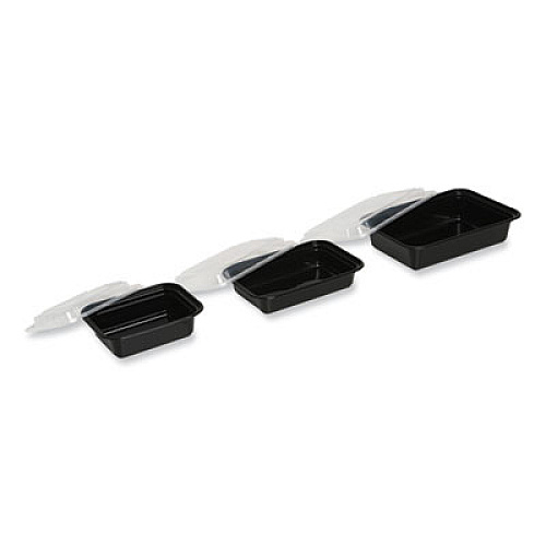 GEN Microwavable Food Container with Lid, Rectangular, 32 oz, 8.81 x 6.02 x 2.24, Black/Clear, Plastic, 150/Carton (TORECT32)