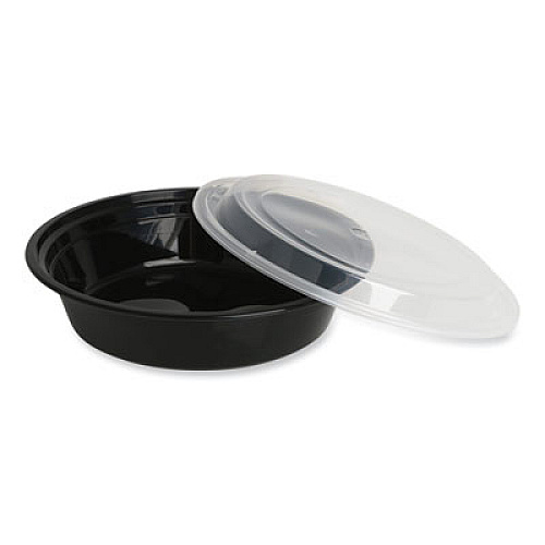 GEN Microwavable Food Container with Lid, Round, 48 oz, 8.85 x 8.85 x 2.24, Black/Clear, Plastic, 150/Carton (TORND48)