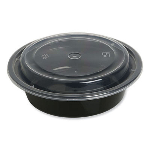 GEN Microwavable Food Container with Lid, Round, 16 oz, 6.29 x 6.29 x 1.96, Black/Clear, Plastic, 150/Carton (TORND16)