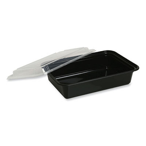 GEN Microwavable Food Container with Lid, Rectangular, 28 oz, 8.81 x 6.02 x 2.04, Black/Clear, Plastic, 150/Carton (TORECT28)