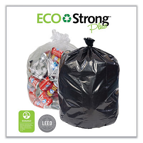 Pitt Plastics Eco Strong Plus Can Liners, 40 gal, 14 mic, 40" x 46", Natural, Perforated Roll, 250/Carton (PCRH404614N)