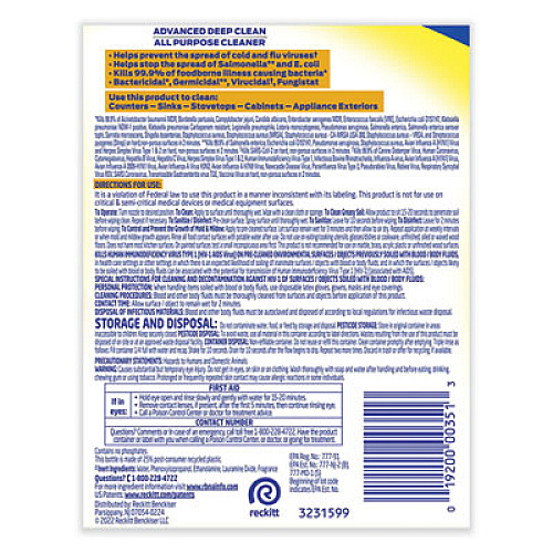 Professional LYSOL Brand Advanced Deep Clean All Purpose Cleaner, Lemon Breeze, 32 oz Trigger Spray Bottle, 12/Carton (00351)