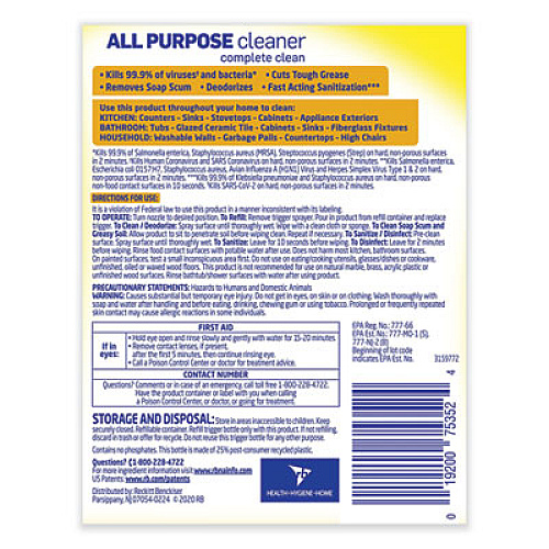 LYSOL Brand Ready-to-Use All-Purpose Cleaner, Lemon Breeze, 32 oz Spray Bottle (75352EA)