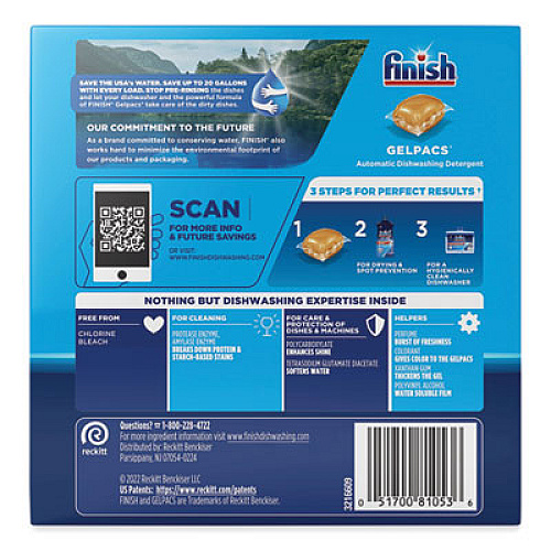 FINISH Dish Detergent Gelpacs, Orange Scent, Box of 32 Gelpacs, 8 Boxes/Carton (81053CT)