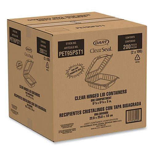 Dart ClearSeal Hinged-Lid Plastic Containers, 9.3 x 8.83 x 3, Clear, 200/Carton (PET95PST1)
