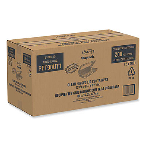Dart StayLock Clear Hinged Lid Containers, 8 x 13.38 x 2.6, Clear, Plastic, 200/Carton (PET90UT1)