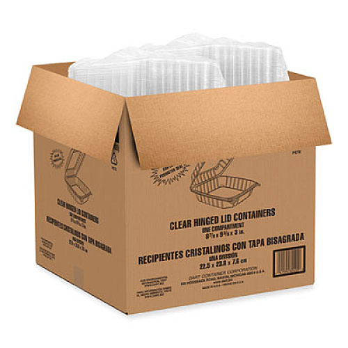 Dart ClearSeal Hinged-Lid Plastic Containers, 9.3 x 8.83 x 3, Clear, 200/Carton (PET95PST1)