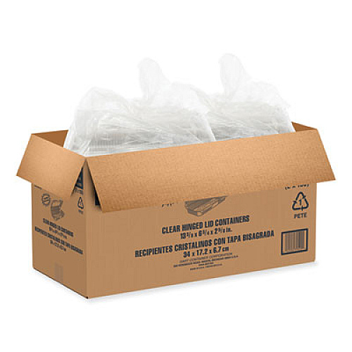 Dart StayLock Clear Hinged Lid Containers, 8 x 13.38 x 2.6, Clear, Plastic, 200/Carton (PET90UT1)