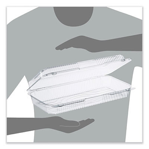 Dart StayLock Clear Hinged Lid Containers, 8 x 13.38 x 2.6, Clear, Plastic, 200/Carton (PET90UT1)