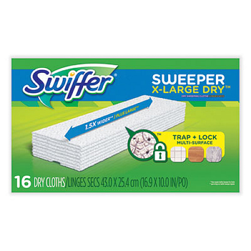 Swiffer Sweeper XL Dry Refill Cloths, 16.9" x 9.8", White, 16/Box (96826CT)