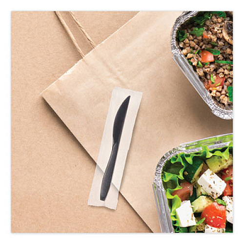 SOLO Reliance Classic Plastic Cutlery, Individually Wrapped, Medium Heavyweight Knife, Black, 1,000/Carton (RSK20004)