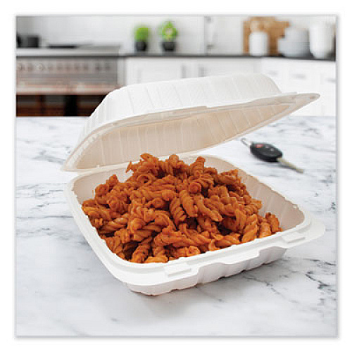 Dart Hinged Lid Containers, 8.25 x 8 x 3, White, Plastic, 150/Carton (85MFPPHT1R)