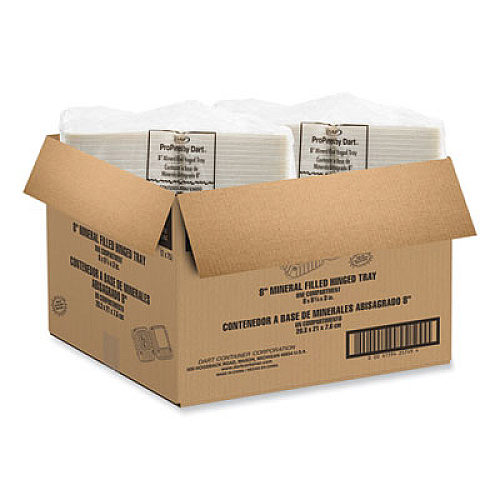 Dart Hinged Lid Containers, 8.25 x 8 x 3, White, Plastic, 150/Carton (85MFPPHT1R)