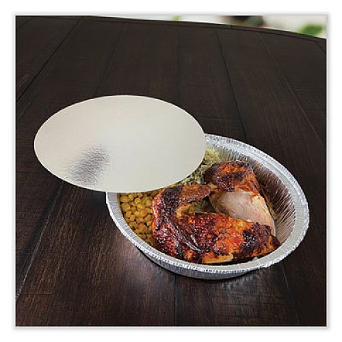 Boardwalk Round Aluminum To-Go Container Lids, Flat Lid, 9" Diameter, Silver, Paper, 500/Carton (ROUND9FLID)