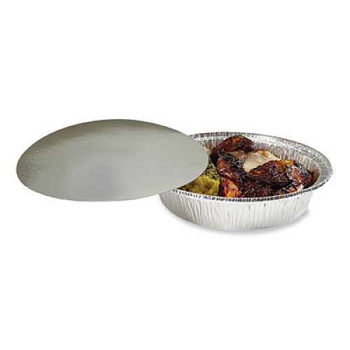 Boardwalk Round Aluminum To-Go Container Lids, Flat Lid, 9" Diameter, Silver, Paper, 500/Carton (ROUND9FLID)
