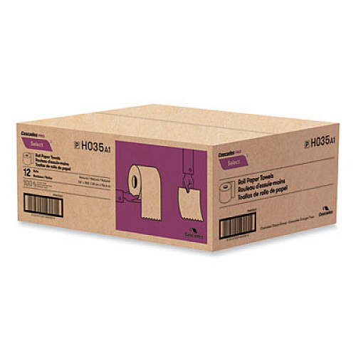 Cascades PRO Select Hardwound Roll Towels, 1-Ply, 7.88" x 350 ft, Natural, 12 Rolls/Carton (H035)