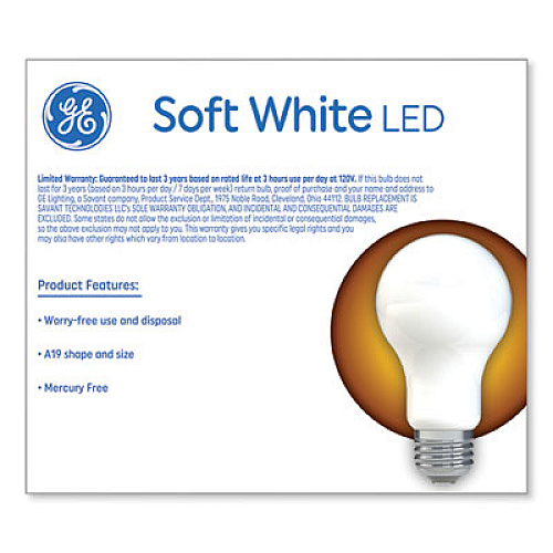 GE Classic LED SW Non-Dim A19 Light Bulb, 9 W, Soft White, 2/Pack (93109032)