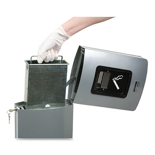 Rubbermaid Commercial Metropolitan Smokers' Station, Weighted Base, 1.6 gal, Galvanized Liner, 16.8 dia x 42.8h, Black (FGR93400BK)