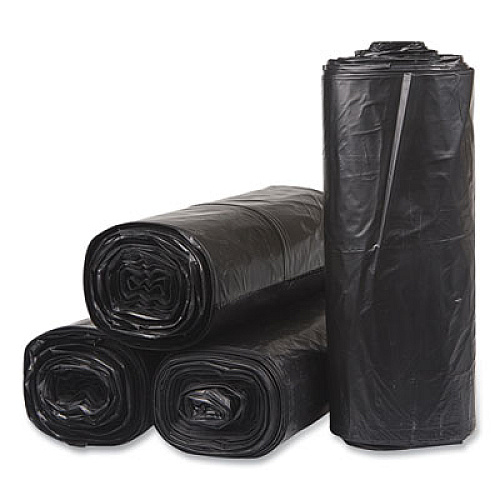 Inteplast Group Low-Density Commercial Can Liners, 60 gal, 1.5 mil, 38" x 58", Black, Interleaved Roll, 20 Bags/Roll, 5 Rolls/Carton (SL3858150K)