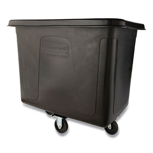 Rubbermaid Commercial Cube Truck, 12 cu ft, 400 lb Capacity, Medium-Density Polyethylene/Metal Frame, Black (461200BLA)
