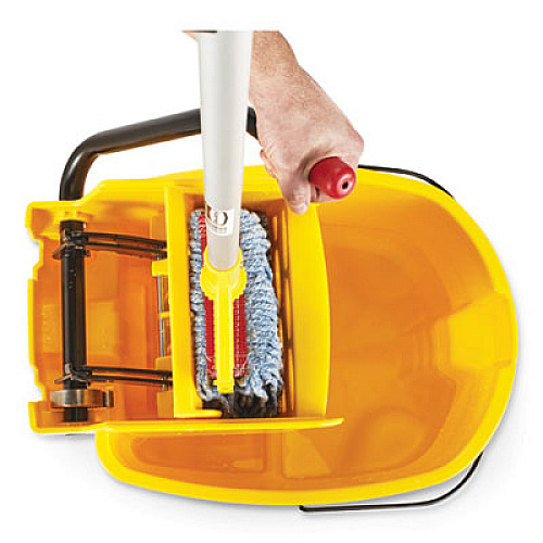 Rubbermaid Commercial WaveBrake 2.0 Bucket/Wringer Combos, Side-Press, 35 qt, Plastic, Yellow (FG758088YEL)