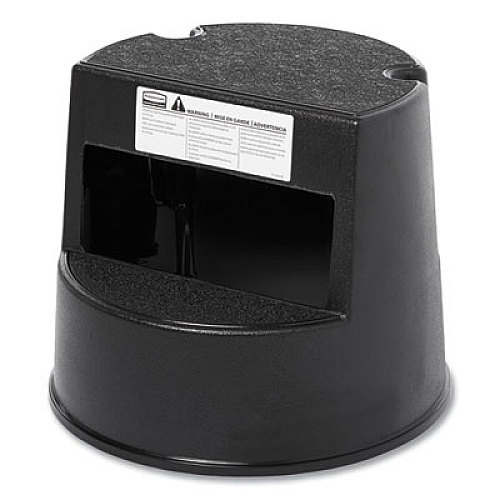 Rubbermaid Commercial Rolling Step Stool, Curved Design, 2-Step, Retracting Casters, 350 lb Capacity, 16" Diameter x 13.5"h, Black (252300BK)