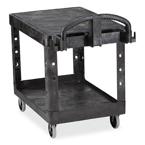 Rubbermaid Commercial Flat Shelf Utility Cart, Plastic, 2 Shelves, 500 lb Capacity, 19.19" x 37.88" x 33.33", Black (450500BK)