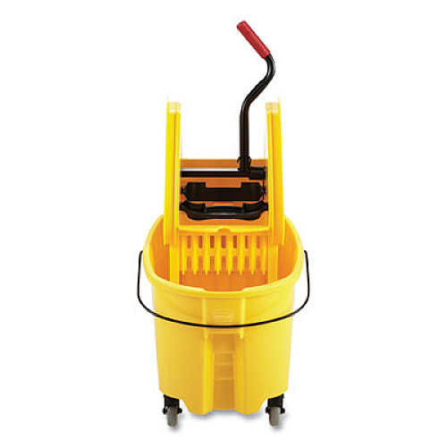 Rubbermaid Commercial WaveBrake 2.0 Bucket/Wringer Combos, Down-Press, 35 qt, Plastic, Yellow (FG757788YEL)