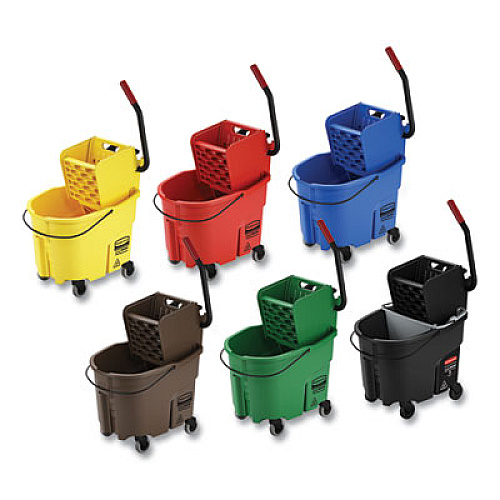 Rubbermaid Commercial WaveBrake 2.0 Bucket/Wringer Combos, Side-Press, 35 qt, Plastic, Yellow (FG758088YEL)