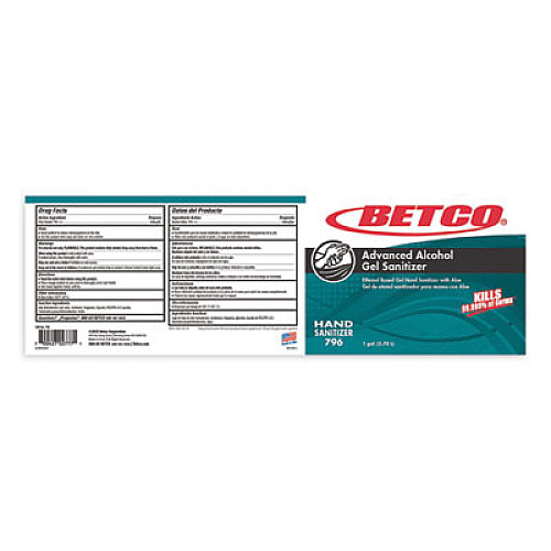 Betco Advanced Gel Hand Sanitizer, 1 gal Bottle, Light and Fresh Scent, 4/Carton (7960400)