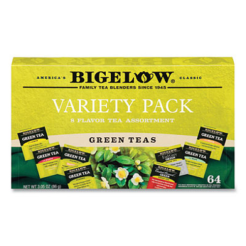 Bigelow Green Tea Assortment, Individually Wrapped, Eight Flavors, 64 Tea Bags/Box (30568)