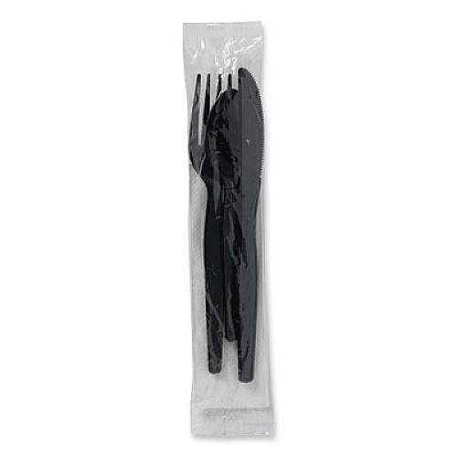 Dixie Individually Wrapped Heavyweight Cutlery Set, Fork/Knife/Napkin/Spoon, Plastic, Black, 250/Carton (CH56NC7)