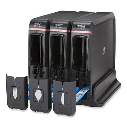 Dixie SmartStock Wrapped Cutlery Dispenser, Holds Forks/Knives/Spoons, 12.44 x 11.17 x 10.5, Black (SSW3D85)