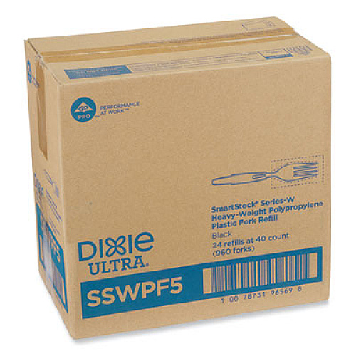 Dixie SmartStock Wrapped Heavyweight Cutlery Refill, Fork, Plastic, Black, 960/Carton (SSWPF5)