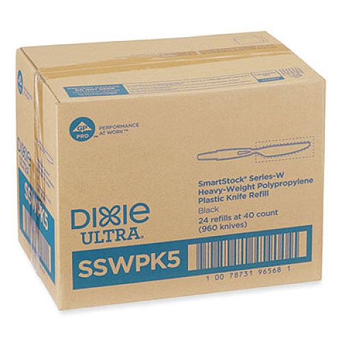 Dixie SmartStock Wrapped Heavyweight Cutlery Refill, Knife, Plastic, Black, 960/Carton (SSWPK5)