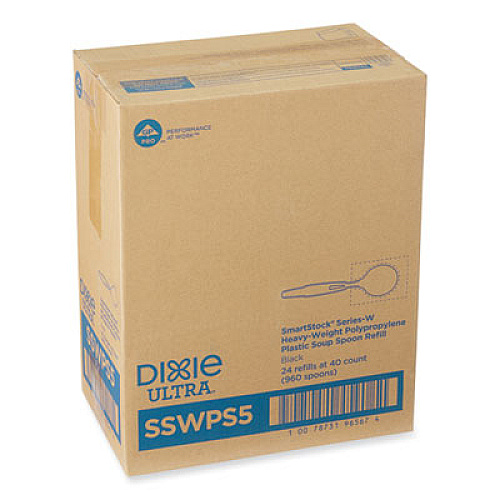 Dixie SmartStock Wrapped Heavyweight Cutlery Refill, Soup Spoon, Plastic, Black, 960/Carton (SSWPS5)
