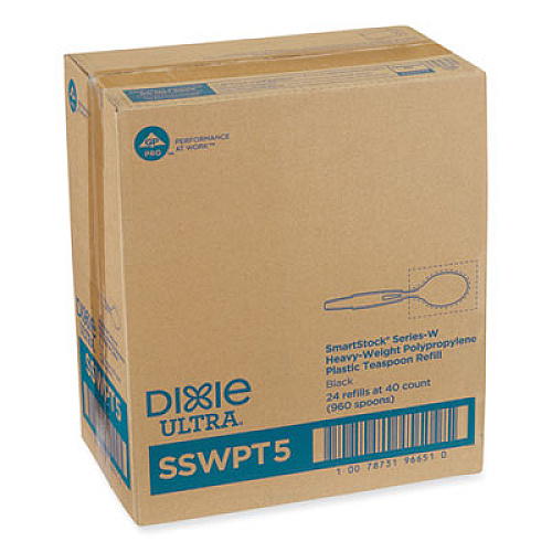 Dixie SmartStock Wrapped Heavyweight Cutlery Refill, Spoon, Plastic, Black, 960/Carton (SSWPT5)