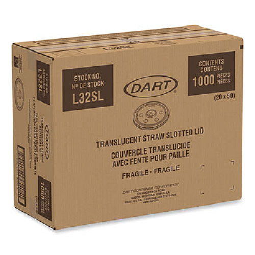 Dart Lids for Foam Cups and Containers, Fits 32 oz/44 oz/60 oz Hot Cups, Plastic, Translucent, 1,000/Carton (32SL1)