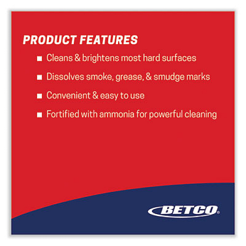 Betco Deep Blue Glass and Surface Cleaner, Pleasant Scent, 1 gal Bottle, 4/Carton (1080400)
