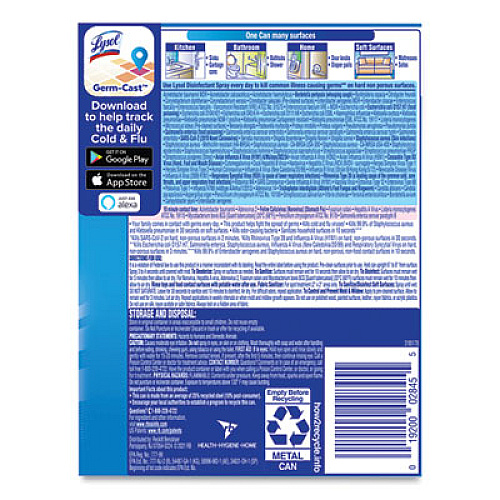 LYSOL Brand Disinfectant Spray, Spring Waterfall Scent, 12.5 oz Aerosol Spray (02845EA)