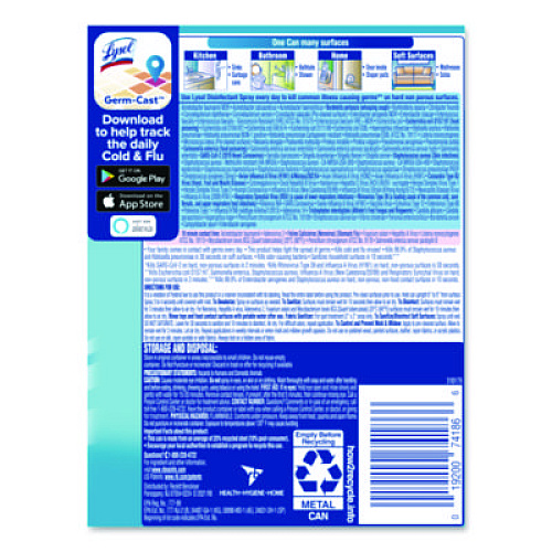 LYSOL Brand Disinfectant Spray, Crisp Linen Scent, 12.5 oz Aerosol Spray, 12/Carton (74186)